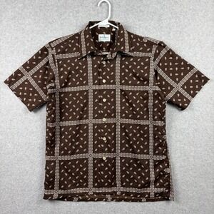 Vintage 70s Disco Shirt Mens Large Brown Paisley Dagger Collar Mod Camp Leisure